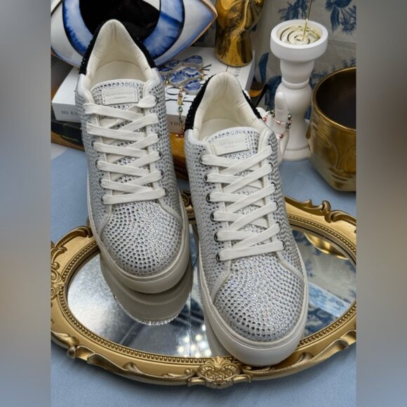 🆕 KURT GEIGER LONDON 🧿 NWOT Laney Silver Crystal Low Top Sneaker, Sz 38.5 US 8 - Picture 4 of 16